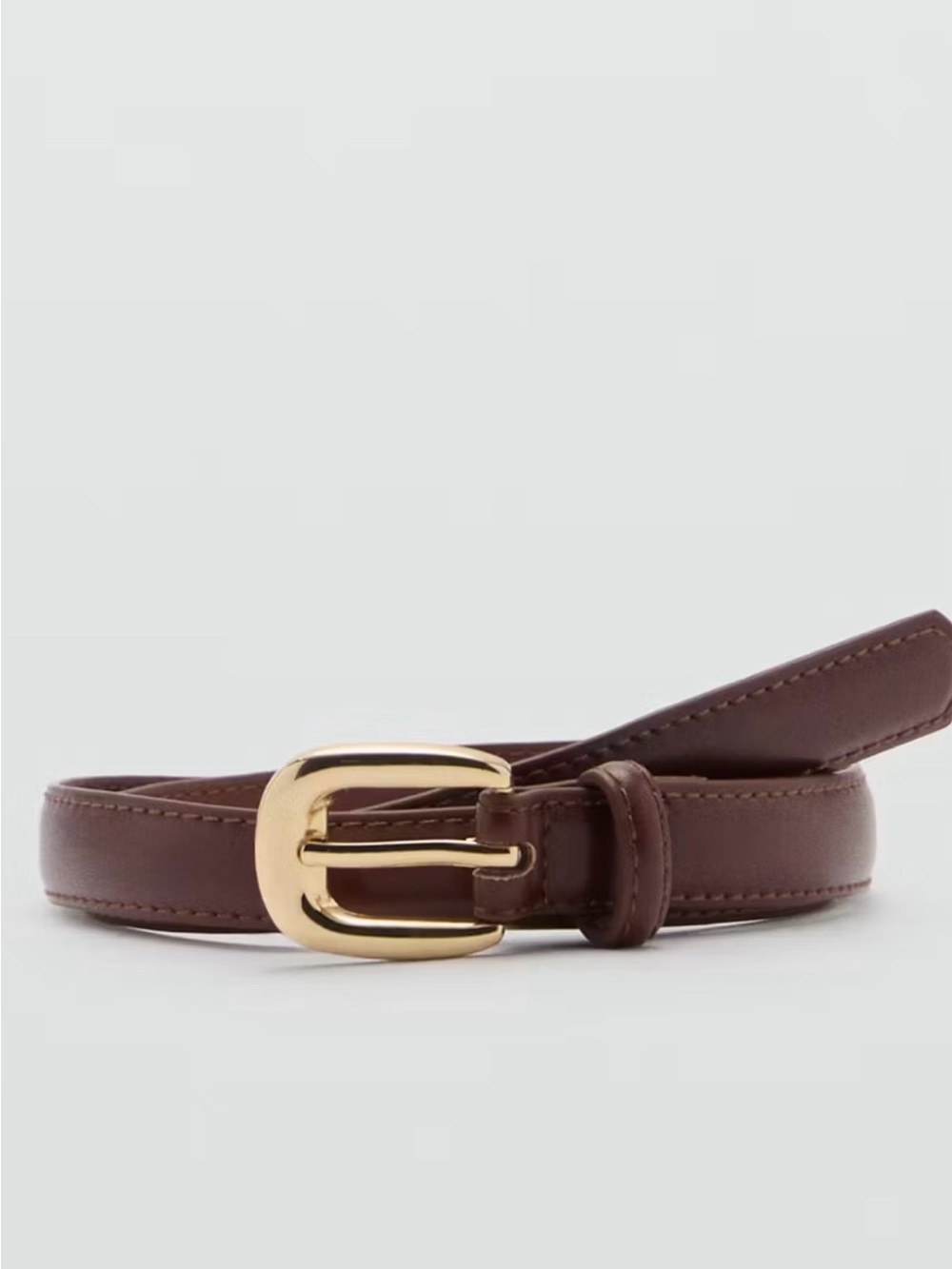 Mango Brown Leather Belt with Gold Buckle